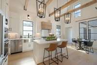 In this modern farmhouse-inspired kitchen, the blending of classic and contemporary is executed with finesse.