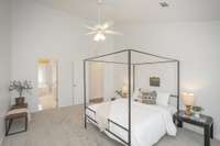 Look at that vaulted ceiling! New paint, new carpet. This house is turn-key and ready for you.