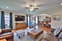 View of great room into dining room