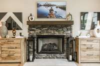 The Stone Fireplace provides warmth and atmosphere! Relax and Enjoy!