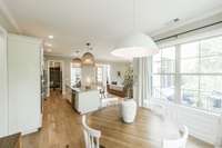 Dining Area with new lighting overlooks the backyard and patio.