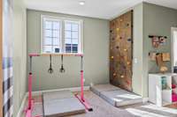 This corner in the bonus room is perfect for a rock wall jungle gym.