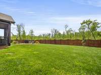 Fully fenced backyard overlooking private wooded preserve