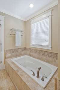 Large jetted tub for relaxing baths and separate tile shower (not shown in pic)