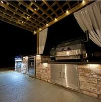 Example of an Outdoor kitchen idea drafted by Call Construction! Contact agent for more details! Quote and details in media section.  The spacious, flat, private backyard offers endless possibilities!