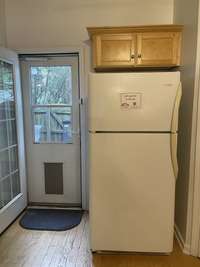 Refrigerator to remain - back storm door has a doggie door!