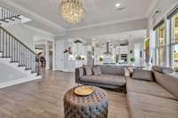 Open floor plan to kitchen that makes entertaining easy.