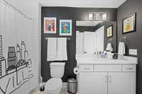 access this bathroom from the great main living space or the bedroom