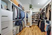 Custom closet with deep draws, folding shelves, lots of hanging and shoe space