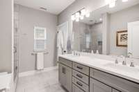 Primary bathroom with double vanities