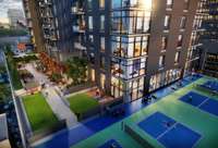 6th floor amenity level features 2 pickle ball courts, bocce ball, an outdoor kitchen and a variety of outdoor lounge areas