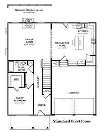 Standard first floorplan for the Stamford. Your new home has extra windows added!