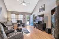 a view of the living room from the kitchen.