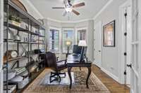 The first floor office features french doors to add privacy as well as a great storage closet.