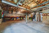 Huge garage with shelves for storage