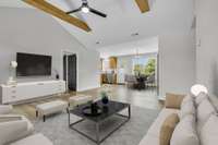 Virtually Staged - Living Room open to breakfast area and kitchen