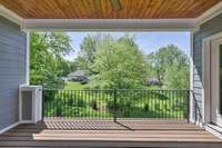 Upstairs covered deck/balcony with a view!