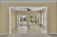 This 15X7 Sunroom is perfect for morning coffee or your Double Doorway to the beautiful stone oversized patio.