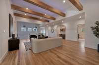 The beams add a touch of distinction to the second floor gathering area.