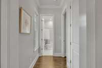 Neutral colors throughout the home.  Move in ready!  This hallway leads to the secondary Bedroom and Guest Bath.