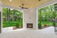 Ready for your big screen and speakers.This patio has cool stone pavers to ward off the heat in the summer tiime along with fans overhead.