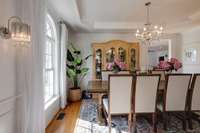 Formal Dining Room with Hardwood and Trey Ceiling