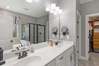 Primary double vanity, shower & Spa tub, tile