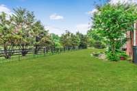 Wrought iron fence for part of the backyard with a line of trees for privacy