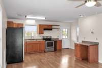 The Kitchen Island can be moved to make room for a table