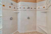 Walk in shower is large with double shower heads