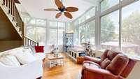 Morning Sunroom on main level overlooking courtyard and gardens