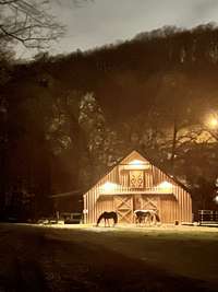 Nighttime views of the barn