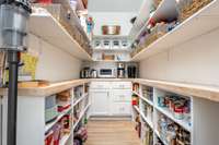 Walk in pantry with multiple electrical outlets throughout