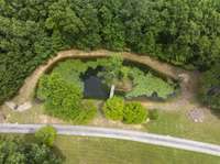 Aerial view of the fully stocked pond.  Bring your fishing rod!!