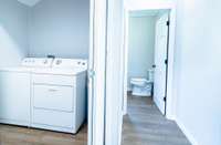 Laundry room and hallway to bathroom