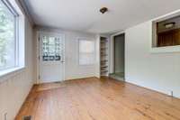 Dining area with hardwood flooring