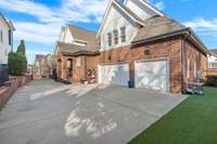 Bring your neighborhood golf cart!  3 car side entry garage and side porch and pedestrian door.  Great area for bike riding and basketball playing in fenced back yard.  Remote gate for entry