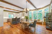 Kitchen and breakfast room. Lovely bay window to enjoy your morning coffee. Antique timber beams.