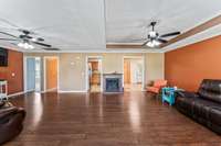 Living room is roomy and inviting. Great for gatherings!