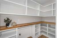 This pantry has it all! Tons of custom built shelving and adjustable shelving to cater to your needs for storage.