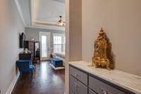 Built-in cabinets in hall entering Master suite.