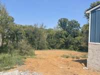 Just past the poured turn-around on the garage side shows a nice side yard with a tree-lined view!