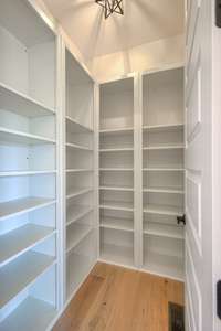 Directly off the butlers pantry is the custom food pantry with fully customizable shelving.