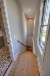 From the main level, these are the steps leading to the basement garage which are located off the beautiful laundry/mud room area.