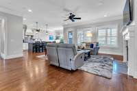 Grand living room opens into the kitchen