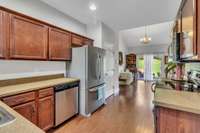 Ample space in this lovely kitchen and fridge remains!