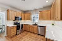 Lots of work spaces in this expansive kitchen