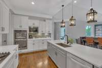 Another view of the kitchen with counter space for a coffee/tea/espresso station.