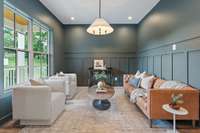 Sitting room right when you enter the home. This room could be utilized as a library, piano room, study, library or formal dining.