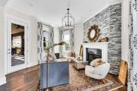 The hearth room leads to the screened porch